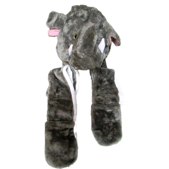 Bioterti Unisex Child's Plush Hat with Hand Mittens, Elephant Theme, Size Medium - Picture 1 of 2